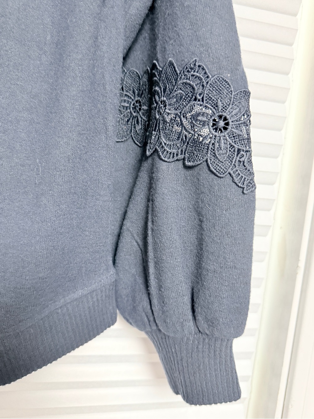 Democracy Dark Navy Lace-Trim V-Neck Pullover - Picture 3 of 7
